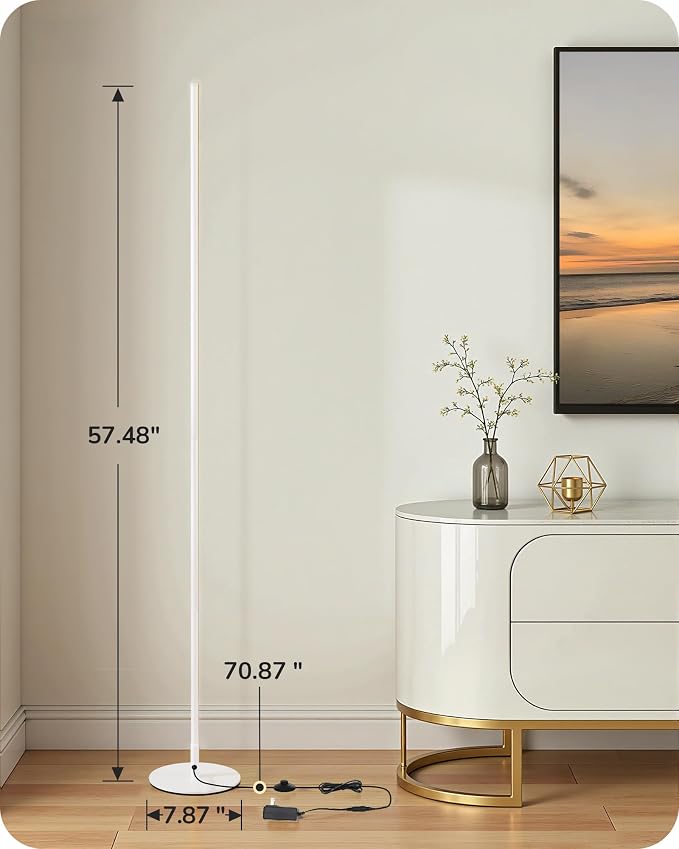 EDISHINE 57.5" Corner Lamp with Remote & Foot Switch, Dimmable & 7 CCT | 2700-6000K, Tall Corner Lamp for Bedrooms, Living Rooms, Offices , Sturdy Base, Silver