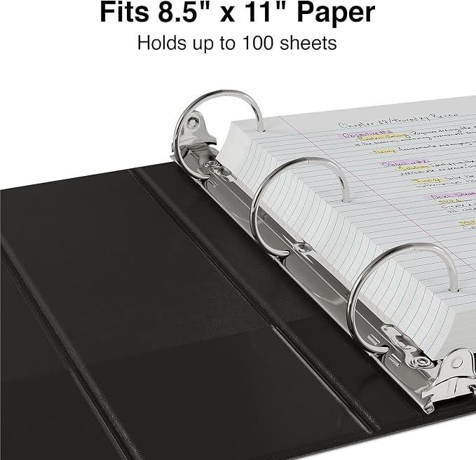 Staples Economy 0.5-Inch 3-Ring View Binder, Black, 3-Pack | Lightweight round-ring budget organizer for school and office use.