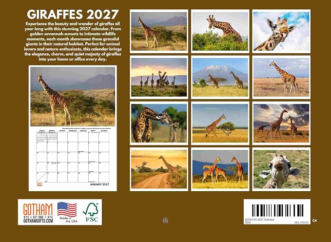 Giraffe Calendar 2027 Monthly Wall Calender 12 Month