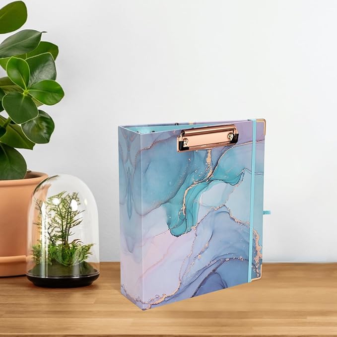 EYROZILL Mini Binder with Clipboard, 3 Ring 2 Inch,for 5.5" x 8.5" Paper.A5 Binders with 5-Tab Dividers for School Office Supplies and Home, Green Marble