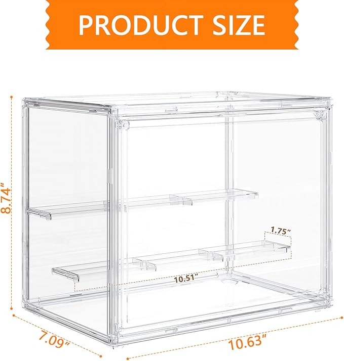 Acrylic Display Case 3 Tiers Clear Figure Display Cases for Collectibles Stackable Storage Box with Magnetic Door Dustproof Showcase