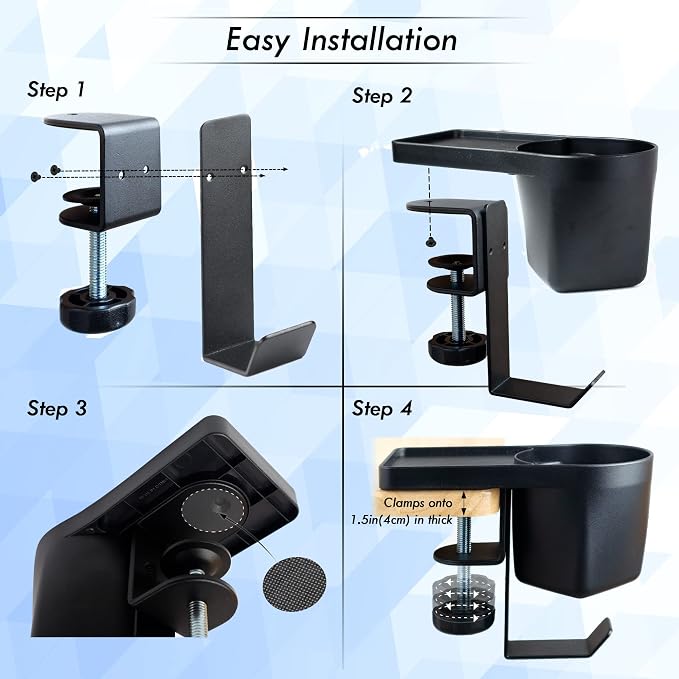 Max Smart Ergonomic Small Clamp On Keyboard Tray and Clamp on Cup Holder