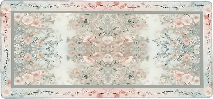 Cute Floral Aesthetic Daisy Gaming Mouse Pad, Morandi Rug Desk Mat with Anti-Slip Base & Stitched Edges,35.4" x 15.7" in Table Mat for Computer Desktop, Beautiful Workstation Decor