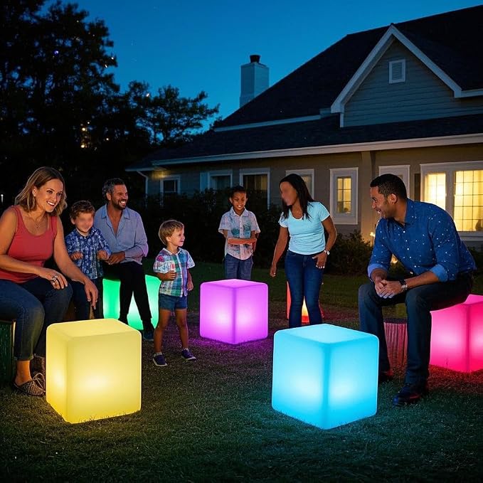Mr.Go 20-Inch LED Cube Light, Large RGB Lighted Cube Table Glowing Chair | 16 RGB Color Changing, 350lbs Load Multi-use Cube Seat & Side Table, IP65 Waterproof, Indoor & Outdoor Patio Pool Party Decor