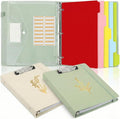 Honoson 2 Sets Leather 3 Ring Binder with Clipboard 1.5 Inch Aesthetic Binders Organizer Fit Letter Sized Paper 13 x 10.2 with 5 Tabs Pockets Dividers Folder and Divider Stickers for School Office