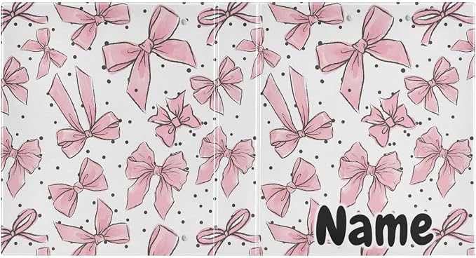 Custom 3 Ring Binder Pink Bows Dots 1.5" Round Ring Binders Personalized Name View Binder with 200 Sheet for Kids School Supplies Women Men Office, 1 Pack