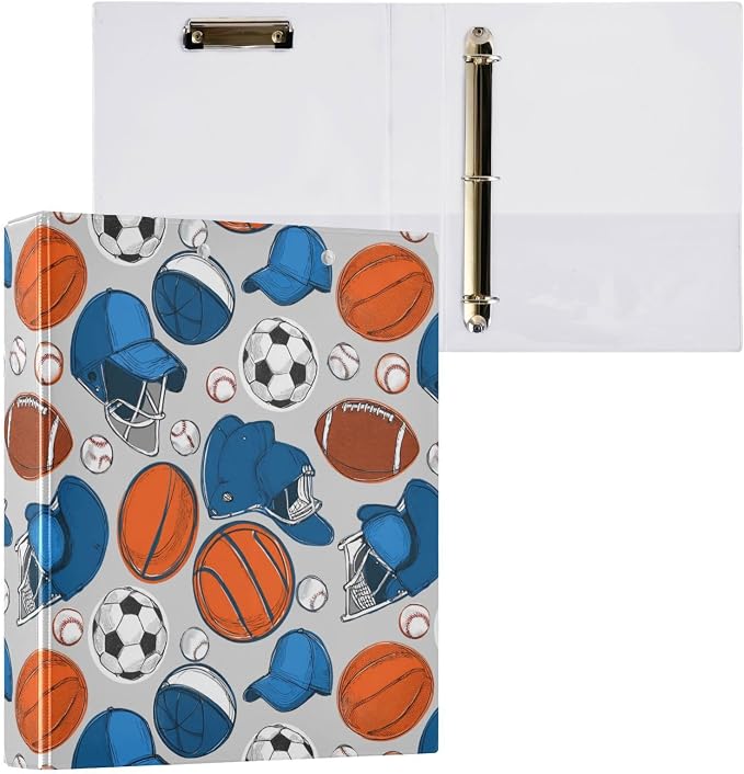 Cute Sport Boys Soccer Round Ring Binders 1.5 Inch 3 Ring Binder with Clipboard Holds 200 Sheets Office Home School