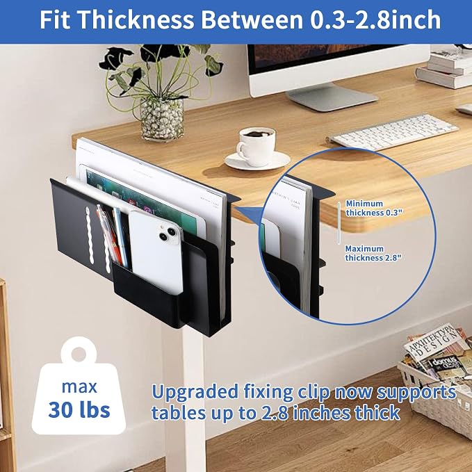 LUKETURE 2 Tier Desk Side Storage, No Drill Laptop Mount with Pen Holder | Fits Flat Edge Desks 0.3 to 2.8 Inches,Secure Grip on Wood, Glass, or Metal Surfaces Without Slipping