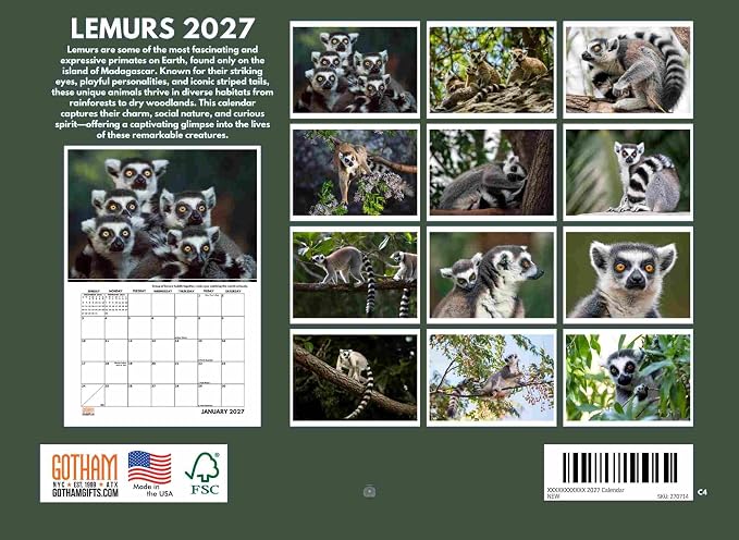 Lemur Calendar 2027 Monthly Wall Calender 12 Month