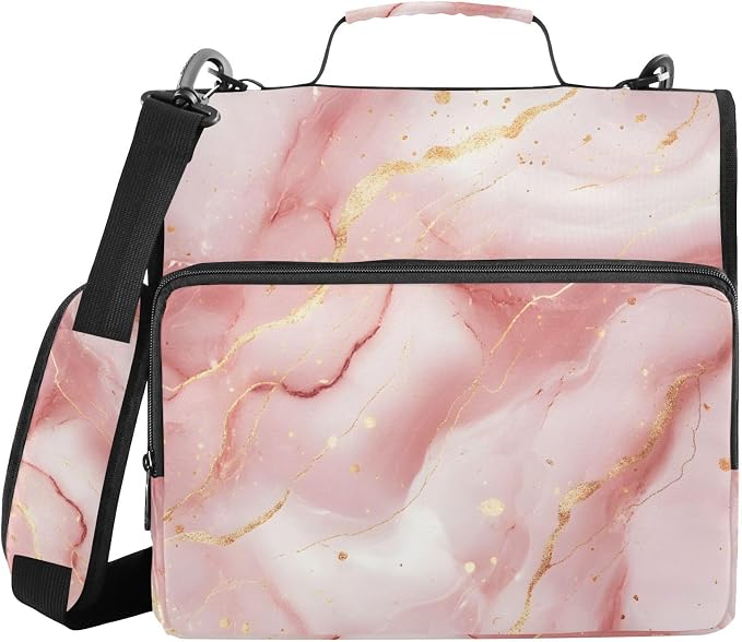 Pink Marble Zipper Binder 3 Ring Binder with Shoulder Strap 500 Sheet Capacity Storage Organizer Trapper Keeper File Folder