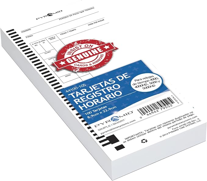 Pyramid Time Systems 44100-10S Spanish Time Cards, 100 Pack