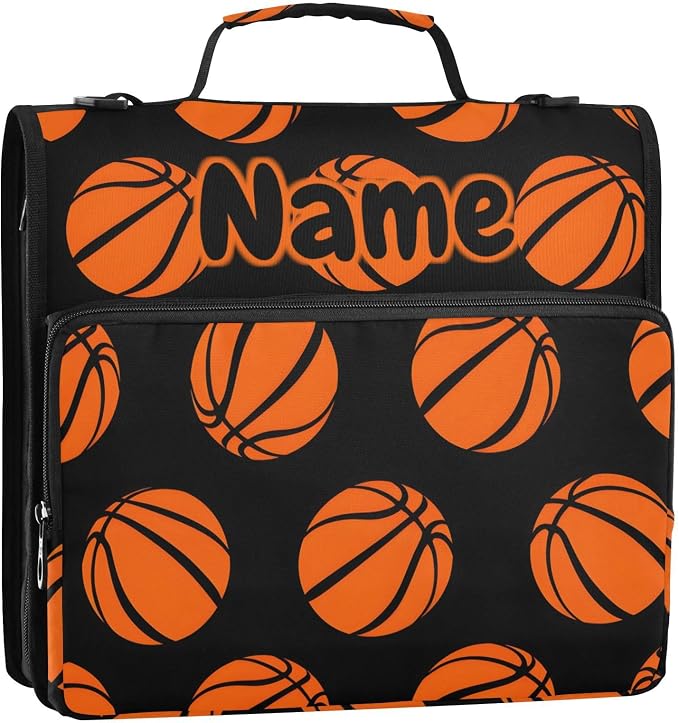 Custom Basketballs Pattern 3 Ring Binder Bag 1.5 inch Personalized Name Binder Organizer 500 Sheet Documents Storage for School Office