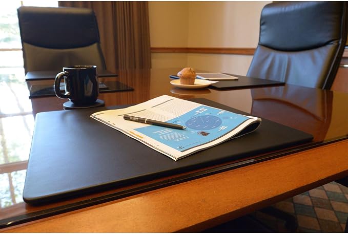 Dacasso Classic Black Leather 17" x 14" Luxury Conference Table Pad - Leather Desk Blotter for Writing - Boardroom Organization & Executive Desk Décor