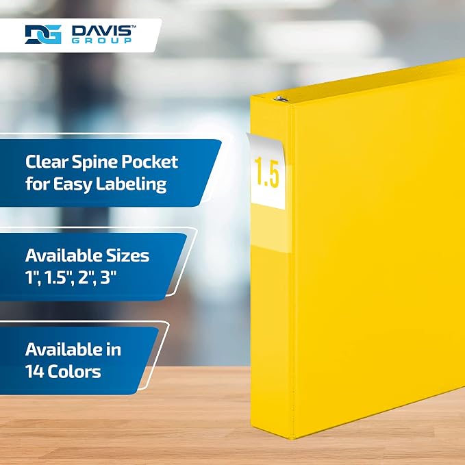 Premium Economy 6-Pack 3-Ring Binders for School or Office, D-Ring Binders, 1.5 Inch, Yellow | Heavy-duty binder, fits 8.5" x 11" paper, yellow, customizable spine, made in Canada, ideal for school or office use