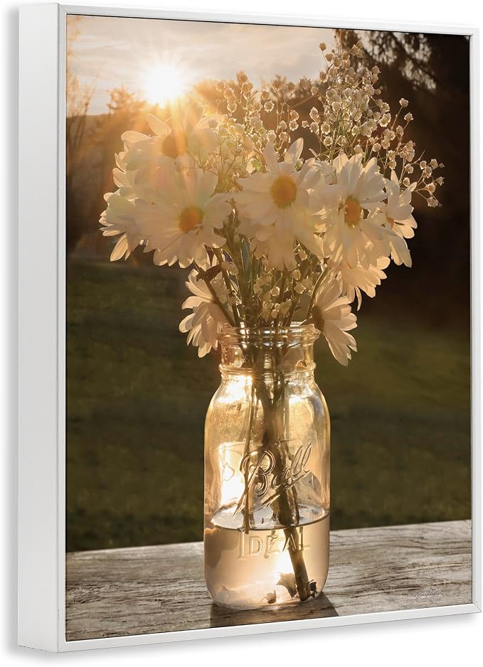 'Warm Meadow Daisies in Jar'| Framed Giclee Art | Stupell Industries | White, 11 x 14 Inches, Easy to Hang and Sturdy, Made in USA, by Lori Deiter