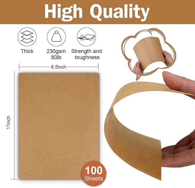 100 Sheets Kraft Paper Brown Cardstock 8.5 x 11, Goefun 80lb Card Stock Printer Paper for Invitations, Menus, Crafts, DIY Cards (Pack of 2)