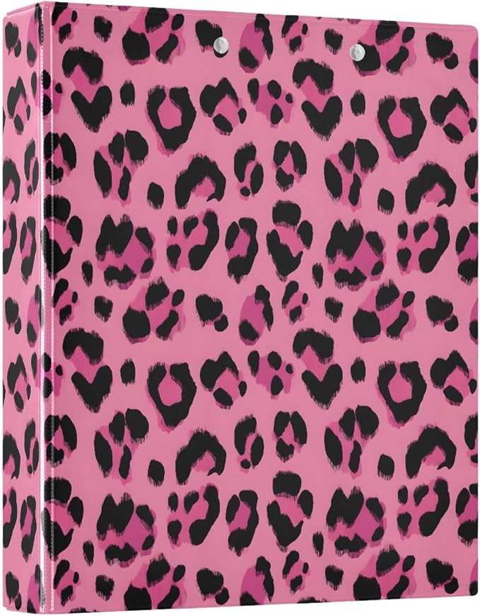 3 Ring Binder Hot Pink Black Leopard Print 1.5" Round Ring Binders View Binder with 200 Sheet for Kids School Supplies Women Men Office, 1 Pack