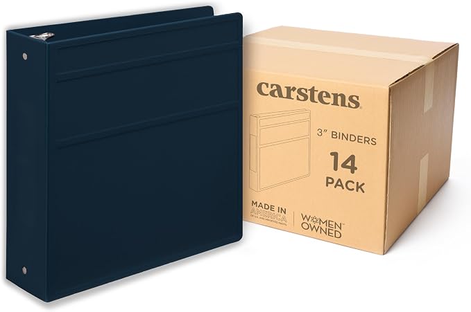 Carstens 3-Inch Heavy Duty 3-Ring Binder - Side Opening, Navy Blue, Durable Plastic, Precision No-Gap Rings, Waterproof Cover, No Pockets, Holds 400 US Letter Sheets, BPA-Free, Made in USA (1749-3R)