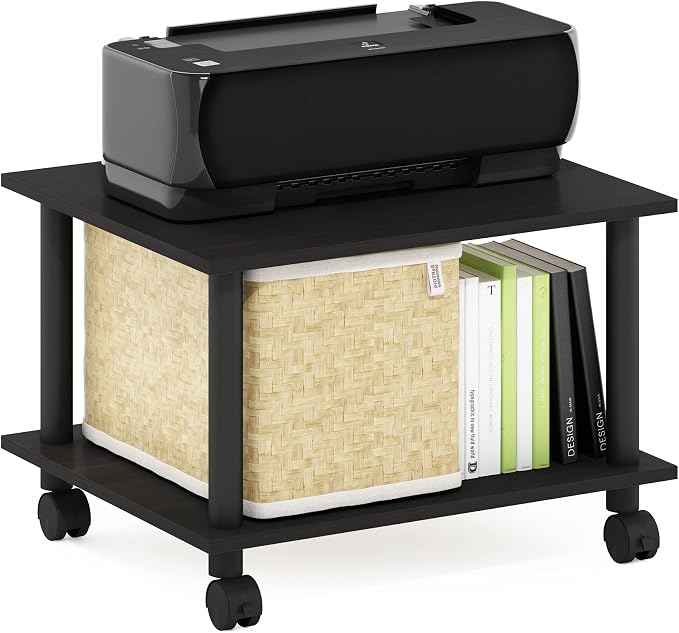 Furinno Econ Home Office Under Desk CPU and Printer Stand with Wheels, Espresso/Black