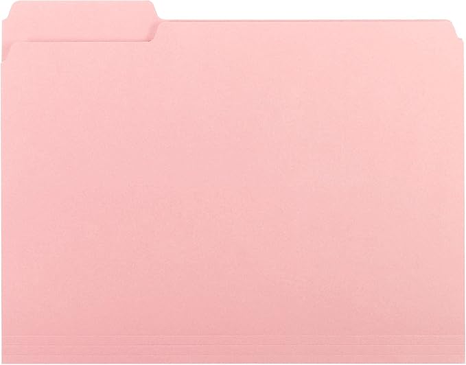 Smead Interior File Folder, 1/3-Cut Tab, Letter Size, Pink, 100 per Box, Expandable File Folders for Filing Cabinet