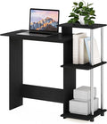 Furinno EFFICIENT Desk, 28.6" Wide Gaming Desk with 3 Open Side Shelves, Laptop Notebook Computer Desk, Office Desk for Home Office, Study Room, Dorm, Bedroom, Americano/Stainless Steel