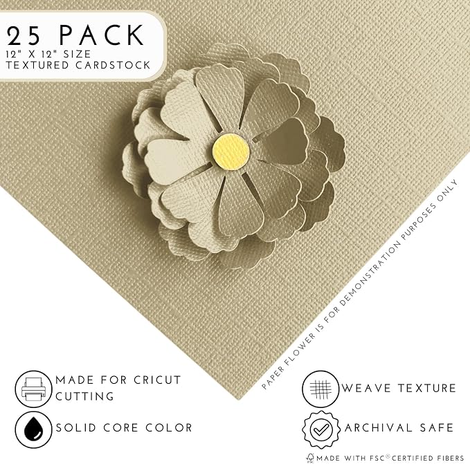 Sand Castle—12x12 Textured Cardstock | 80lb Textured Tan Scrapbook Paper | Premium Cardstock for Cricut Cutting | 25 Sheets