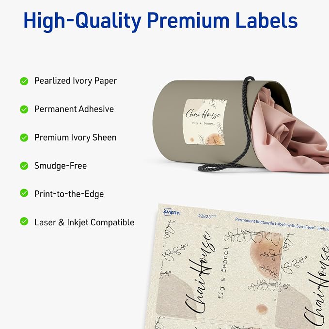Avery® Printable Rectangle Labels, 3" x 3.75", Pearlized Ivory, Laser & Inkjet Compatible, 48 Customizable Label Stickers, Great for Product Branding, Favors, Thank You Stickers, and More (22823)