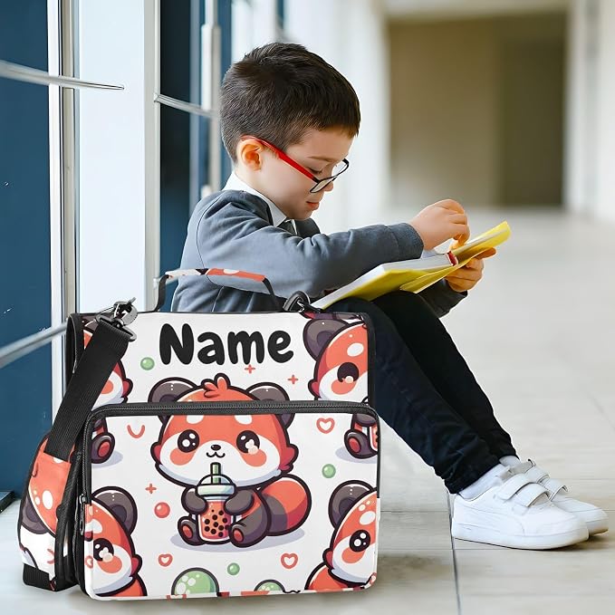 Custom Cute Red Panda Bubbles 3 Ring Binder Bag 1.5 inch Personalized Name Binder Organizer 500 Sheet Documents Storage for School Office