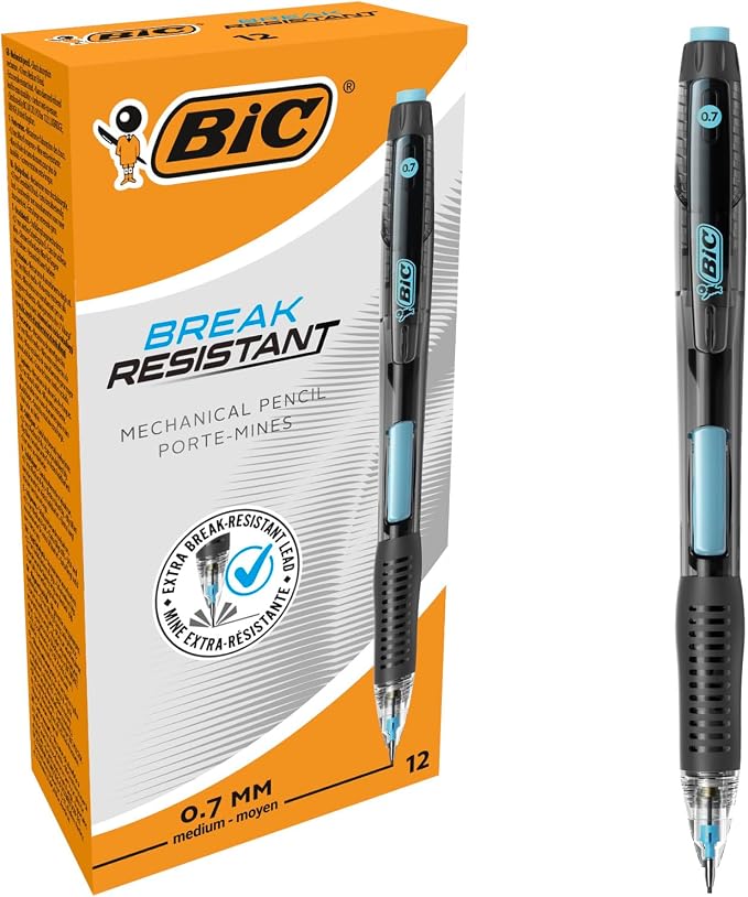 BIC Break Resistant Mechanical Pencils with Twist-Up Eraser and Nano Diamond Interspersed Lead - Pack of 12