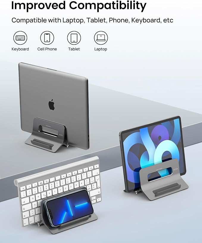 Vertical Laptop Stand for Desk, Gravity Auto Lock MacBook Stand, Aluminum Laptop Holder Vertical Compatible with MacBook Pro, Air, Tablet, Space-Saving Organize Work & Home Office, Gray