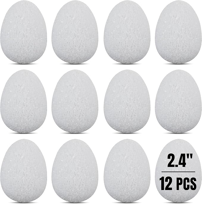 12 Pcs 2.4" White Foam Easter Eggs for Crafts – Textured Polystyrene DIY Foam Eggs for Painting, Spring Holiday Decorations, School Activities, & Handmade Ornaments – Bulk Pack, by Hygloss