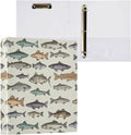 Aslsiy 3 Ring Binder 1.5 Inch Fish Vintage Color Round Clipboard Binder White Decorative Harcover Binders Organizer for Office Supplies