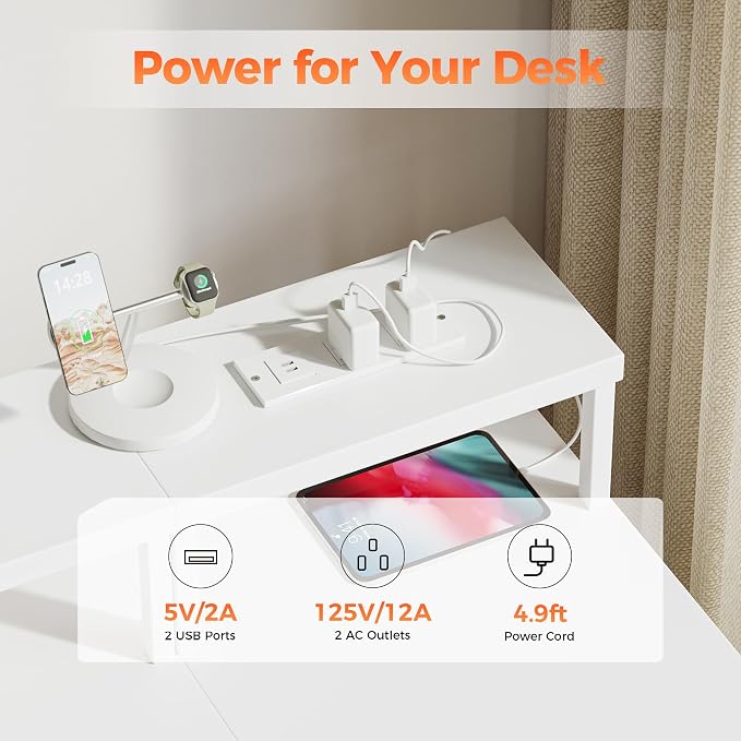 63 inch Computer Desk with Drawers, Reversible Gaming Desk, White | Gamer Desk with LED Lights, Power Outlets & Monitor Stand, Large Office Table for Home Bedroom Study Work Writing