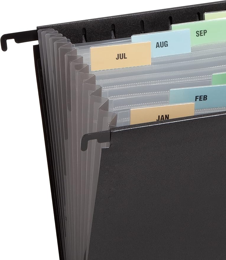 Smead Poly Hanging Expanding File, 12 Dividers, Letter Size, Black (65125) (Pack of 12)