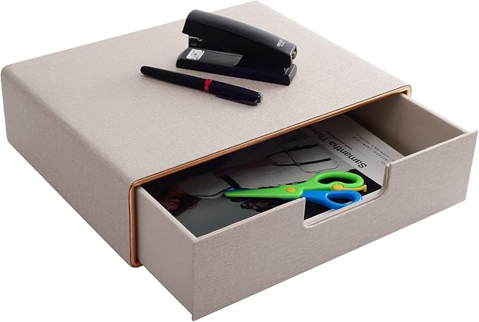 PU Leather Stackable Organizer Drawer,Executive Office Supplies Desktop Filing A4 File Cabinet/Holder for Jewelry/Bill/Paper/Documents/Makeup Home Decor Stationery Storage Box,Beige