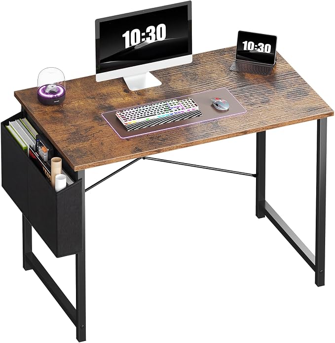 OLIXIS Small Computer Desk, 40 Inch Gaming Desks for Home Office | Writing Study Craft Work Table, Computer Workstation for Bedroom Small Spaces with Storage Bag, Brown