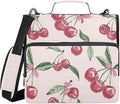 Cherry Leaves Pink Bows Zipper Binder with Shoulder Strap Bag 3 Ring Binder Organizer Large Capacity Multiple Compartments for School Office