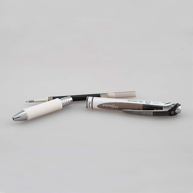 Pentel EnerGel Pearl RTX Retractable Liquid Gel Pen, (0.7mm), Medium Line, Needle Tip, Black Ink, 12 pack (BLN77PW-A)