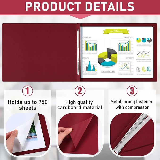 Resurhang 40 Pcs 11x17 Inch Pressboard Report Cover, 3" Capacity Presentation Binder Folder with Metal Prong Paper Fastener to Neatly Bind Reports Proposals Transcripts, Other Documents (Burgundy)