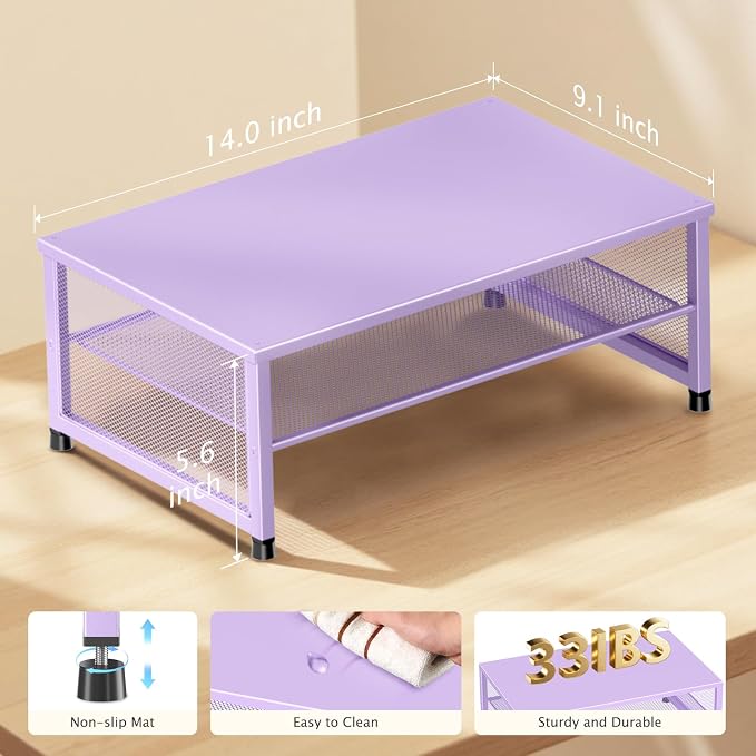 ECOLOVI 2-Tier Computer Monitor Stand Riser, Printer & Laptop Stand, Office Desk Accessories, Workspace Desk Organizer for Home Office Supplies, Purple