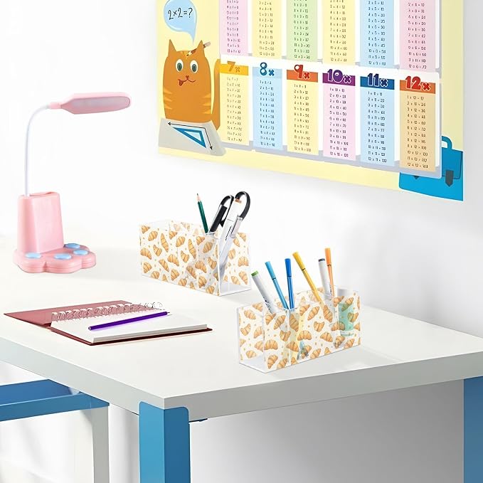 Croissant Bread Acrylic Pencil Pen Holder Desk Accessories Holder, Cosmetic Brush Organizer Modern Design Desktop Stationery Organizer for Office School and Home 7.87 x 2.48 x 3.54 In