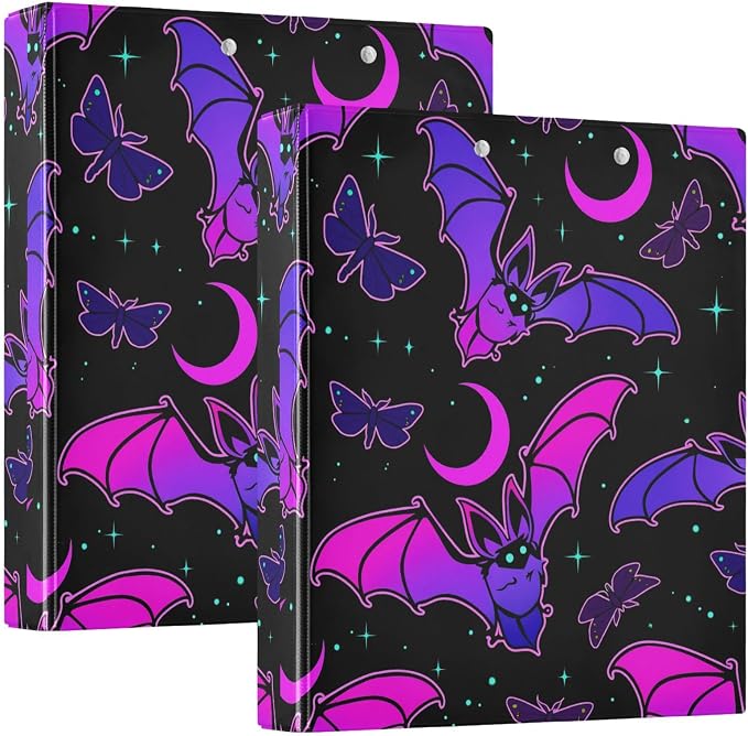 3 Ring Binder, Purple Bat Gothic File Folder Holds 200 Sheets File Storage for Women Men School Office Supplie