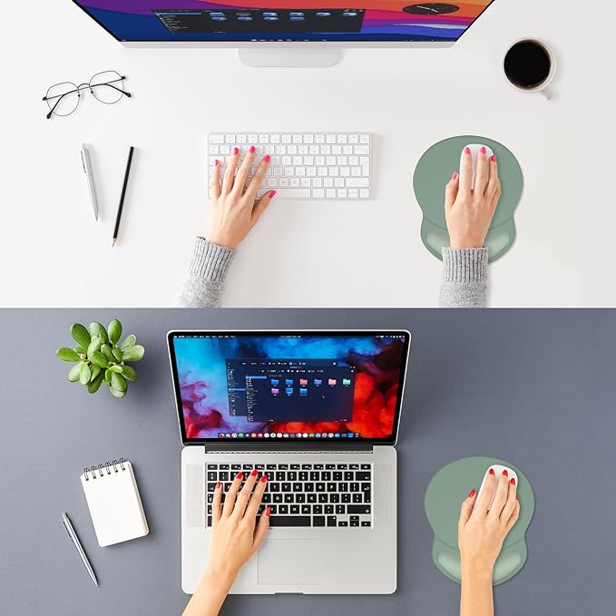 ITNRSIIET Ergonomic Mouse Pad with Comfort Gel Wrist Rest, Non-Slip PU Base, Smooth Textured Surface, Reduces Hand Fatigue & Wrist Pain, 8.7 x 7.2 Inch for Office Gaming Home, Sage Mint Gradient
