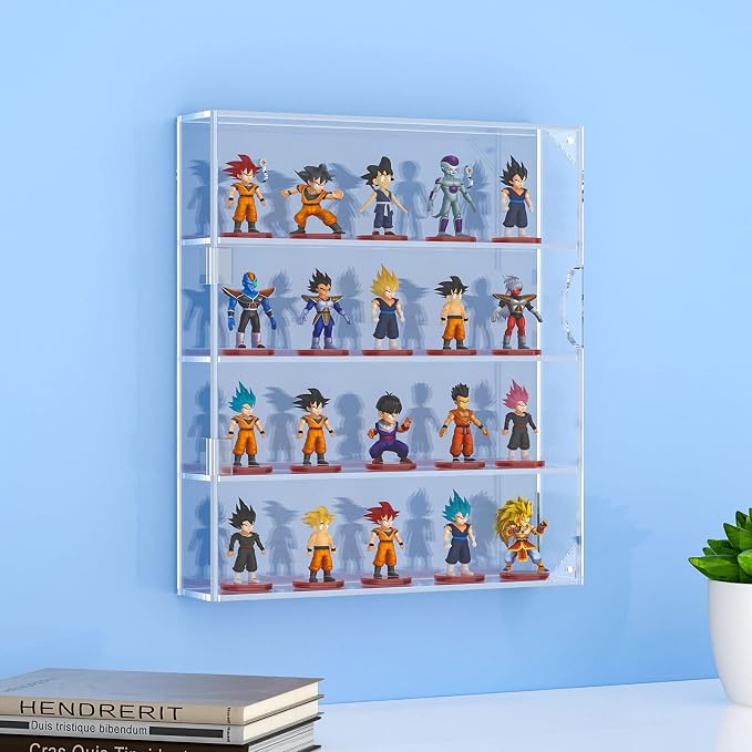 AITEE 4 Tiers Acrylic Display Case for Mini Funko Pop on Wall or Desktop | 11.77"Lx2.5"Wx13.38"H, acrylic, dustproof, wall mountable and freestanding, organizes mini toys collectibles stones