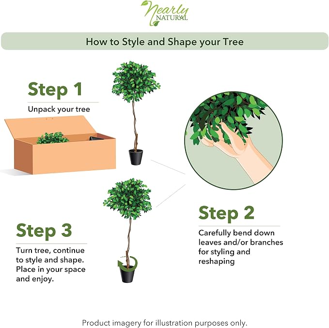 Nearly Natural 5ft Artificial Ficus Tree, Triple Trunk Faux Greenery with Natural Wood Trunks for Indoor Home Decor, with Black Nursery Pot