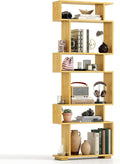 Tangkula 6-Tier S-Shaped Bookshelf, 64" Freestanding Geometric Bookcase, Home Office Wood Storage Shelf with Anti-Toppling Device, Room Divider Display Rack for Study, Living Room (1, Burlywood)