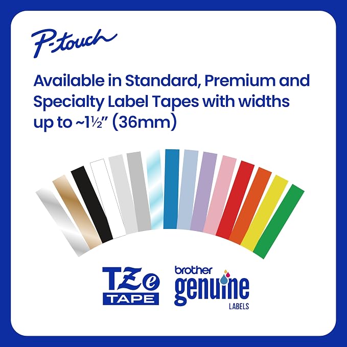 Brother Genuine P-Touch TZe 2-Pack Black Print on White Label Tapes (TZe2512PK), Laminated,1in x 26.2ft (24mm x 8m) Each, for Select P-Touch Label Makers, Durable, Water-Resistant, Indoor/Outdoor Use