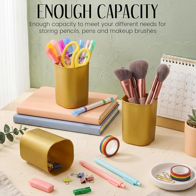 50 Pack Pen Holder Pen Cups for Desk Organizers and Storage Stationery Plastic Matte Pencil Holder Cups Ins Style Transparent for Office School Supplies (Gold)