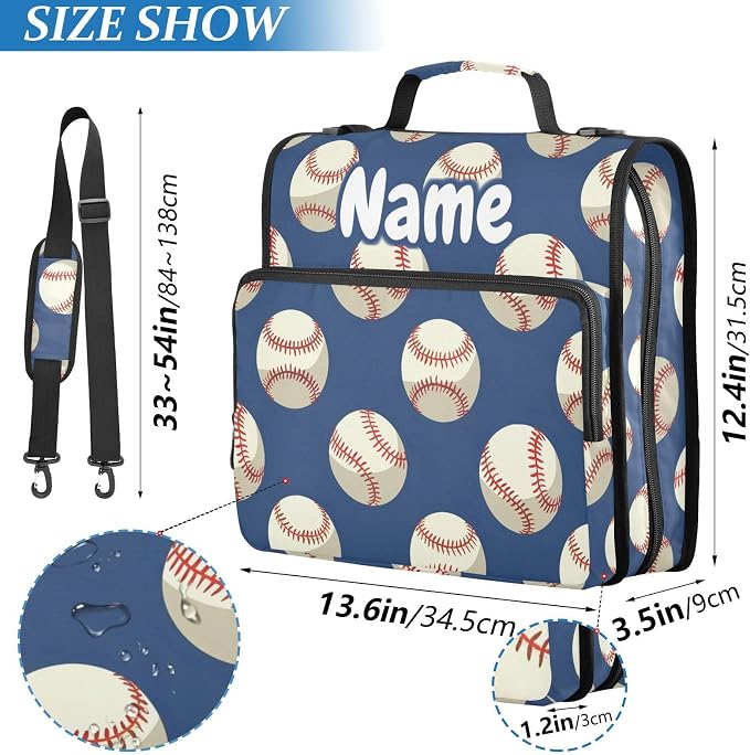 Custom Baseballs Ball on Blue 3 Ring Binder Bag 1.5 inch Personalized Name Binder Organizer 500 Sheet Documents Storage for School Office