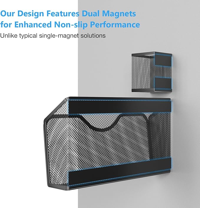 JANE EYRE Magnetic File Holder - Dual Magnets Hanging File Organizer | 2pcs File Holders, 2pcs Pen Holders, Strong Organization Capabilities for Classroom Home Office